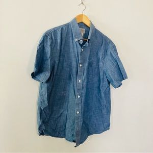 LL Bean L blue cotton short sleeve button down
